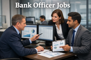 a. Professional Scope Section (Point 1)Prompt: "Bank officers supervising accounts and transactions, reviewing financial reports on a computer, discussing strategies in a professional office environment. Text overlay: 'Bank Officer Jobs'. Realistic, corporate setting." Placement: Next to the Professional Scope section, near bullet points listing responsibilities. Caption: "Bank Officer Jobs – Supervising accounts and ensuring compliance.