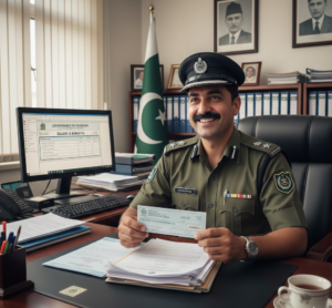 Traffic police jobs officer receiving salary and benefits.