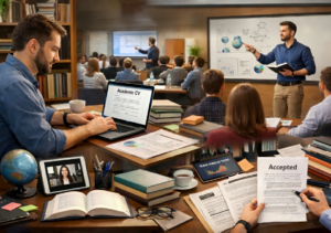 Lecturer preparing for academic job opportunities, demonstrating steps to secure